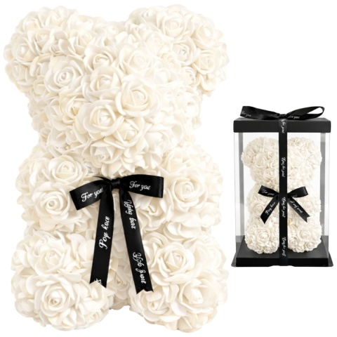 Duży Miś z róż 40cm prezent na Walentynki Dzień Kobiet Urodziny ecru
