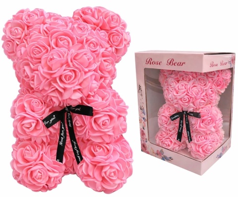 Miś z róż 20cm prezent na różne okazje Walentynki Dzień Kobiet Rocznicę