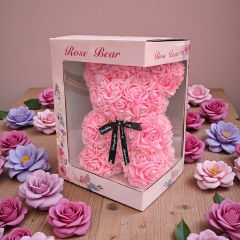 Miś z róż 20cm prezent na różne okazje Walentynki Dzień Kobiet Rocznicę