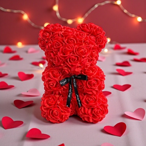 Miś z róż 20cm prezent na różne okazje Walentynki Dzień Kobiet Rocznicę