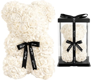 Miś z róż 25cm prezent na Walentynki Dzień Kobiet Urodziny ecru