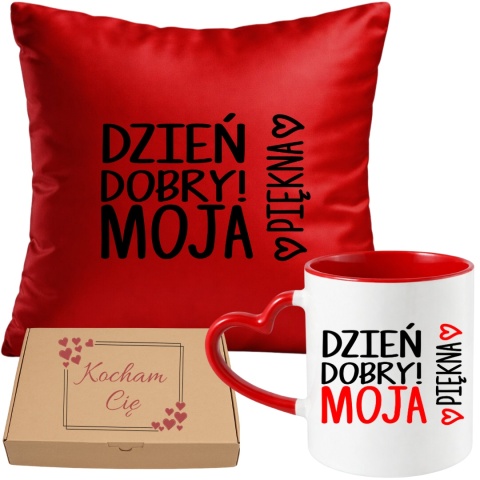 Poduszka i kubek zestaw prezent na WALENTYNKI urodziny Dzień Kobiet