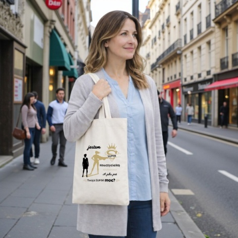 TORBA BAWEŁNIANA PREMIUM NA ZAKUPY Z NADRUKIEM PREZENT DLA NAUCZYCIELKI