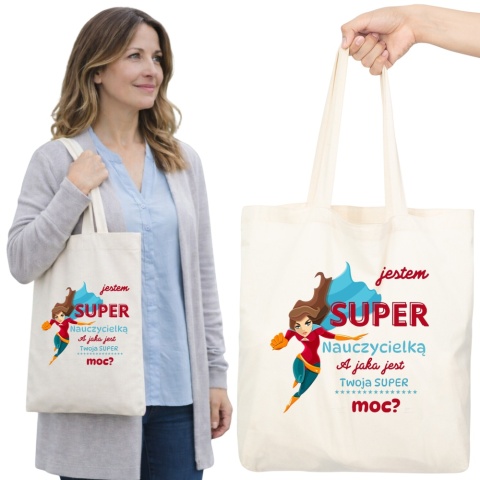 TORBA BAWEŁNIANA PREMIUM NA ZAKUPY Z NADRUKIEM PREZENT DLA NAUCZYCIELKI