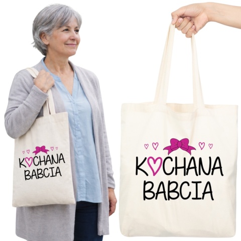 Torba bawełniana Premium z nadrukiem Babcia na zakupy prezent Dzień BABCI