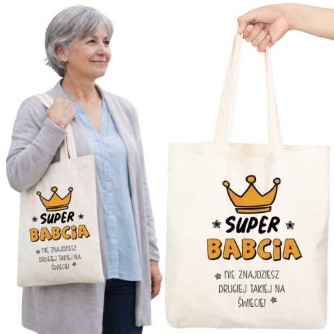 Torba bawełniana Premium z nadrukiem Babcia na zakupy prezent Dzień BABCI