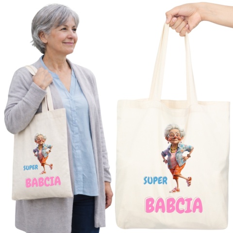 Torba bawełniana Premium z nadrukiem Babcia na zakupy prezent Dzień BABCI