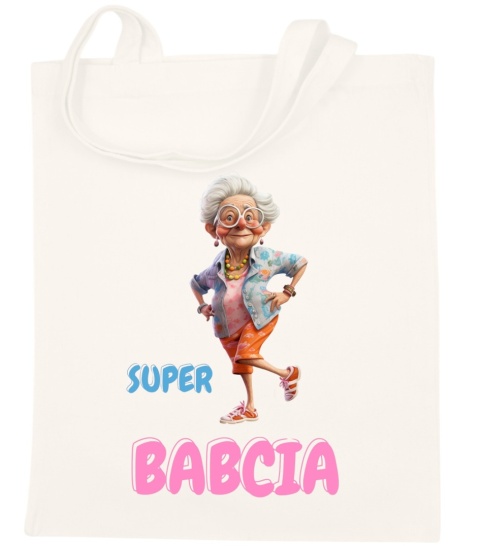 Torba bawełniana Premium z nadrukiem Babcia na zakupy prezent Dzień BABCI