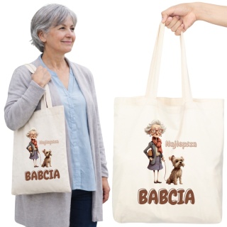 Torba bawełniana Premium z nadrukiem Babcia na zakupy prezent Dzień BABCI