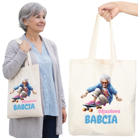 Torba bawełniana Premium z nadrukiem Babcia na zakupy prezent Dzień BABCI