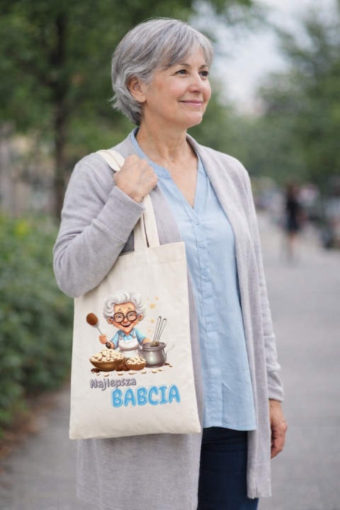 Torba bawełniana Premium z nadrukiem Babcia na zakupy prezent Dzień BABCI