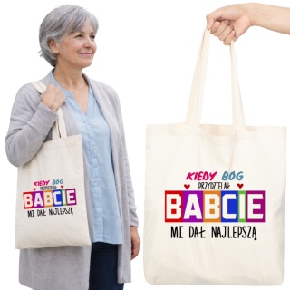 Torba bawełniana Premium z nadrukiem Babcia na zakupy prezent Dzień BABCI