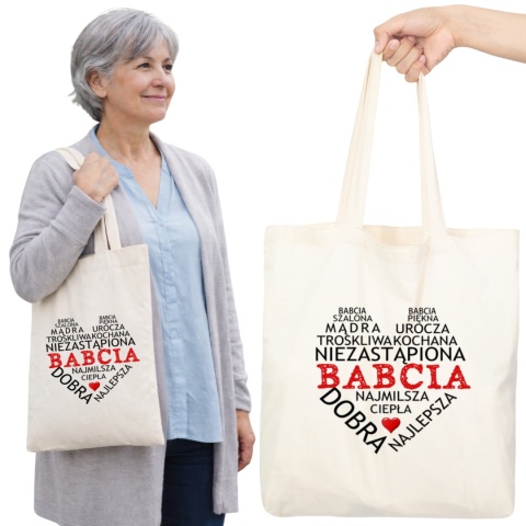 Torba bawełniana Premium z nadrukiem Babcia na zakupy prezent Dzień BABCI