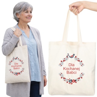 Torba bawełniana Premium z nadrukiem Babcia na zakupy prezent Dzień BABCI