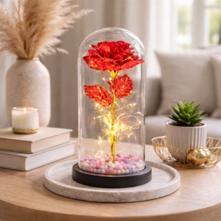 Wieczna róża w szkle świecąca LED w pudełku prezent Walentynki czerwony