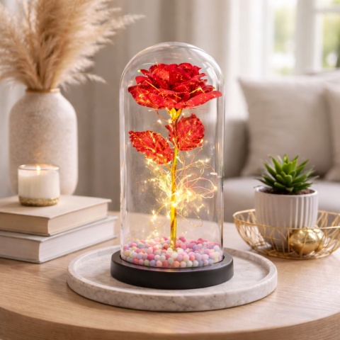 Wieczna róża w szkle świecąca LED w pudełku prezent Walentynki czerwony