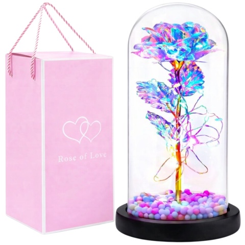 Wieczna róża w szkle świecąca LED w pudełku prezent Walentynki niebieska
