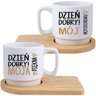 Zestaw 2x filiżanka + podstawki Mąż Żona Dziewczyna Chłopak Walentynki