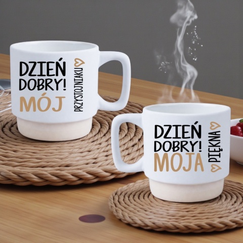 Zestaw 2x filiżanka + podstawki Mąż Żona Dziewczyna Chłopak Walentynki