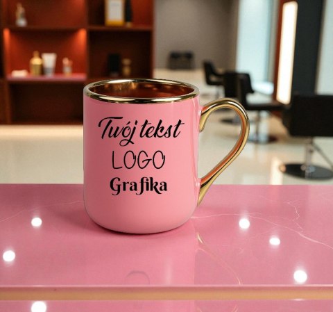 Kubek różowo-złoty z Twoim nadrukiem Tekst Grafika Logo Prezent Reklama