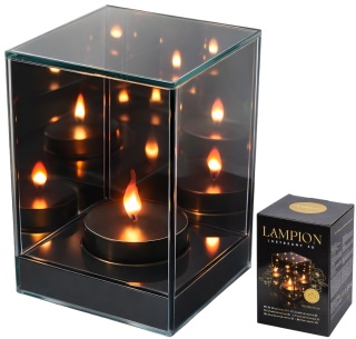 Lampion znicz lustrzany 3D świeca LED ciepłe światło 15x10 cm