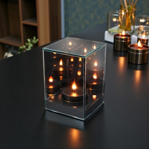 Lampion znicz lustrzany 3D świeca LED ciepłe światło 15x10 cm
