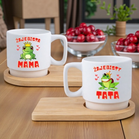 Zestaw 2x filiżanka + podstawki Mama Tata prezent Dzień Matki Dzień Ojca