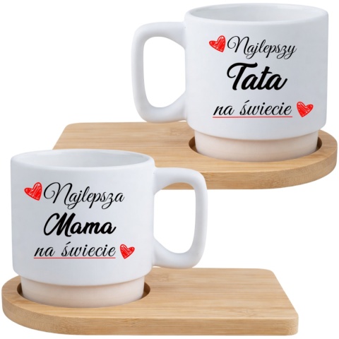Zestaw 2x filiżanka + podstawki Mama Tata prezent Dzień Matki Dzień Ojca