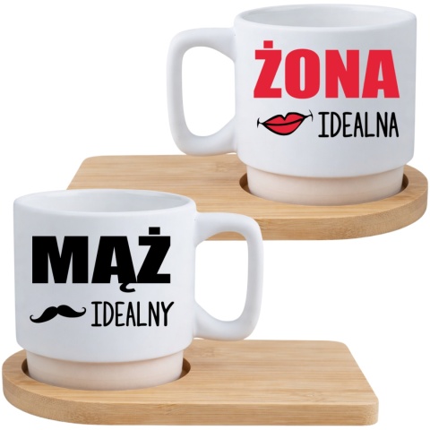 Zestaw 2x filiżanka + podstawki Prezent Mąż Żona Walentynki Ślub Rocznica