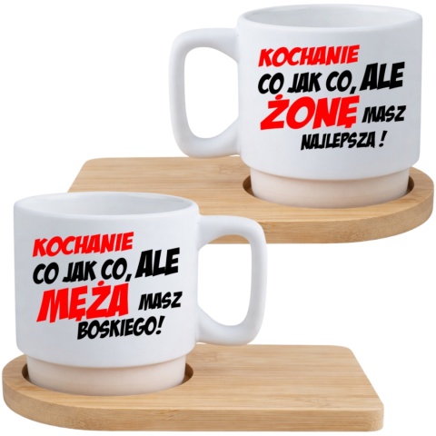 Zestaw 2x filiżanka + podstawki Prezent Mąż Żona Walentynki Ślub Rocznica