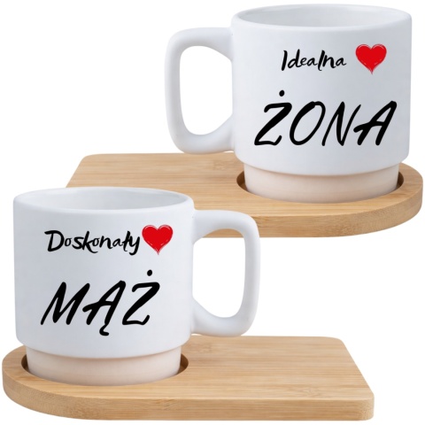 Zestaw 2x filiżanka + podstawki Prezent Mąż Żona Walentynki Ślub Rocznica