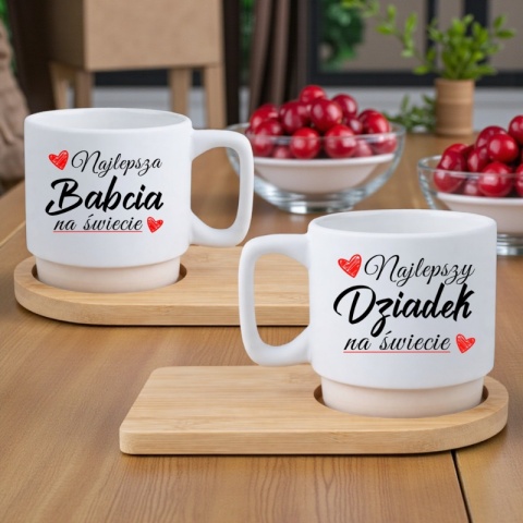 Zestaw 2x filiżanka + podstawki prezent Babcia Dziadek Dzień Babci Dziadka
