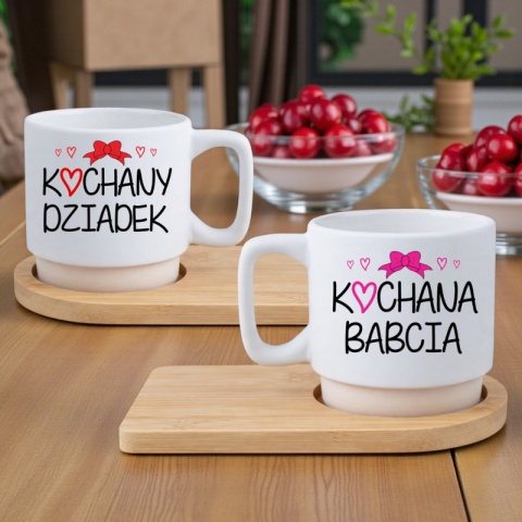 Zestaw 2x filiżanka + podstawki prezent Babcia Dziadek Dzień Babci Dziadka
