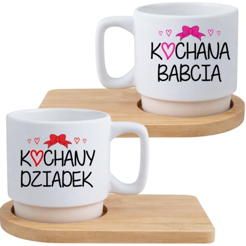 Zestaw 2x filiżanka + podstawki prezent Babcia Dziadek Dzień Babci Dziadka