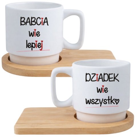 Zestaw 2x filiżanka + podstawki prezent Babcia Dziadek Dzień Babci Dziadka
