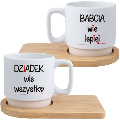Zestaw 2x filiżanka + podstawki prezent Babcia Dziadek Dzień Babci Dziadka