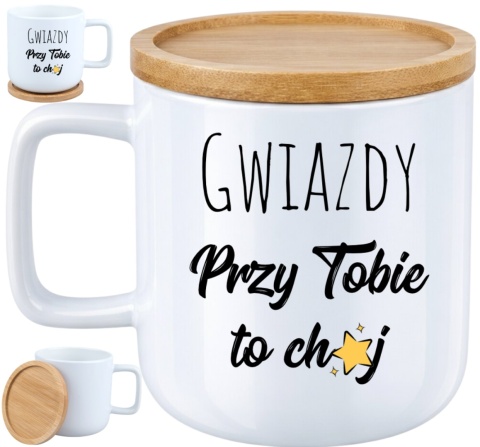 Kubek DUŻY z bambusową podstawką Prezent Dzień Kobiet dla Dziewczyny Żony