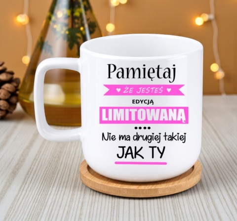 Kubek DUŻY z bambusową podstawką Prezent Dzień Kobiet dla Dziewczyny Żony