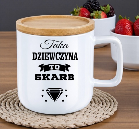 Kubek DUŻY z bambusową podstawką Prezent Dzień Kobiet dla Dziewczyny Żony