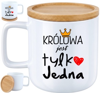 Kubek DUŻY z bambusową podstawką Prezent Dzień Kobiet dla Dziewczyny Żony