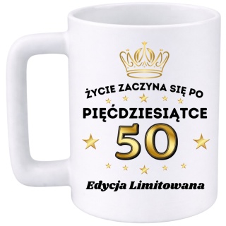 Kubek 400ml DUŻY z nadrukiem Super Prezent dedykacja na URODZINY 50 lat