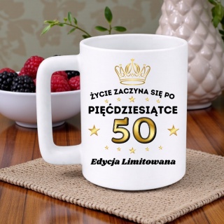 Kubek 400ml DUŻY z nadrukiem Super Prezent dedykacja na URODZINY 50 lat