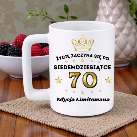Kubek 400ml DUŻY z nadrukiem Super Prezent dedykacja na URODZINY 70 lat