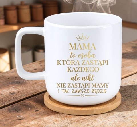 Kubek DUŻY z bambusową podstawką prezent dla MAMY Dzień Matki Mama Teściowa