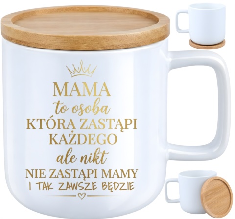 Kubek DUŻY z bambusową podstawką prezent dla MAMY Dzień Matki Mama Teściowa