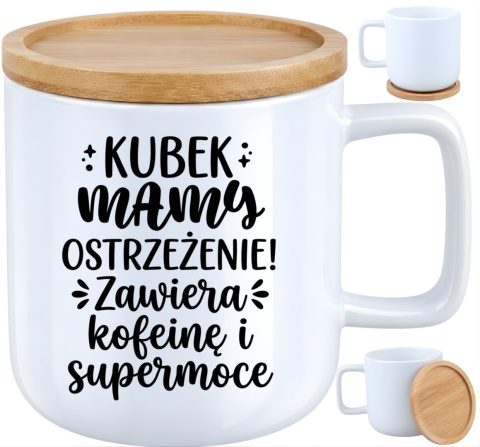 Kubek DUŻY z bambusową podstawką prezent dla MAMY Dzień Matki Mama Teściowa