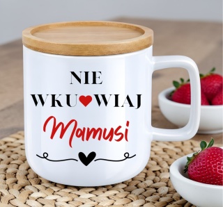 Kubek DUŻY z bambusową podstawką prezent dla MAMY Dzień Matki Mama Teściowa