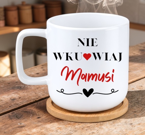 Kubek DUŻY z bambusową podstawką prezent dla MAMY Dzień Matki Mama Teściowa