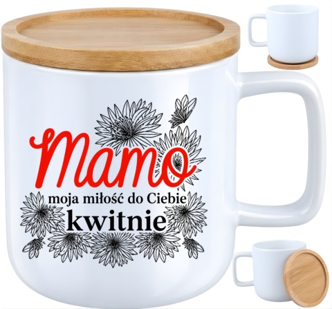 Kubek DUŻY z bambusową podstawką prezent dla MAMY Dzień Matki Mama Teściowa