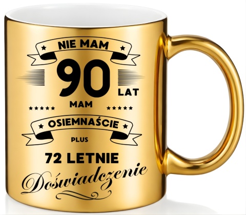 KUBEK ZŁOTY PREMIUM PREZENT NA 90 URODZINY ORYGINALNY UPOMINEK